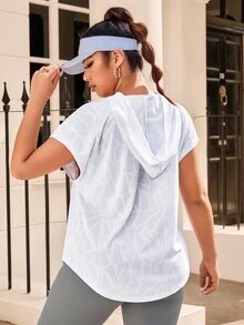 SHEIN Rhythm Era 大碼幾何印花蝙蝠袖抽繩連帽運動衛衣 - 白色 - 查看 3