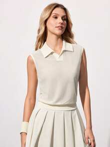 CourtClass CourtClass Vestido de tenis sin mangas con cuello de camisa para mujer - Blanco - Ver 4