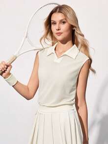 CourtClass CourtClass Vestido de tenis sin mangas con cuello de camisa para mujer - Blanco - Ver 6