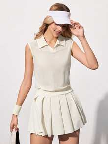 CourtClass CourtClass Vestido de tenis sin mangas con cuello de camisa para mujer - Blanco - Ver 1