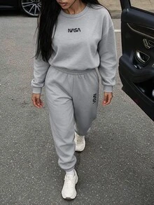VaVaBold Women's 2 Pieces Graphic Gray Matching Sweat Set - And Comfortable Fall Cloth For Women - Grey - View 2