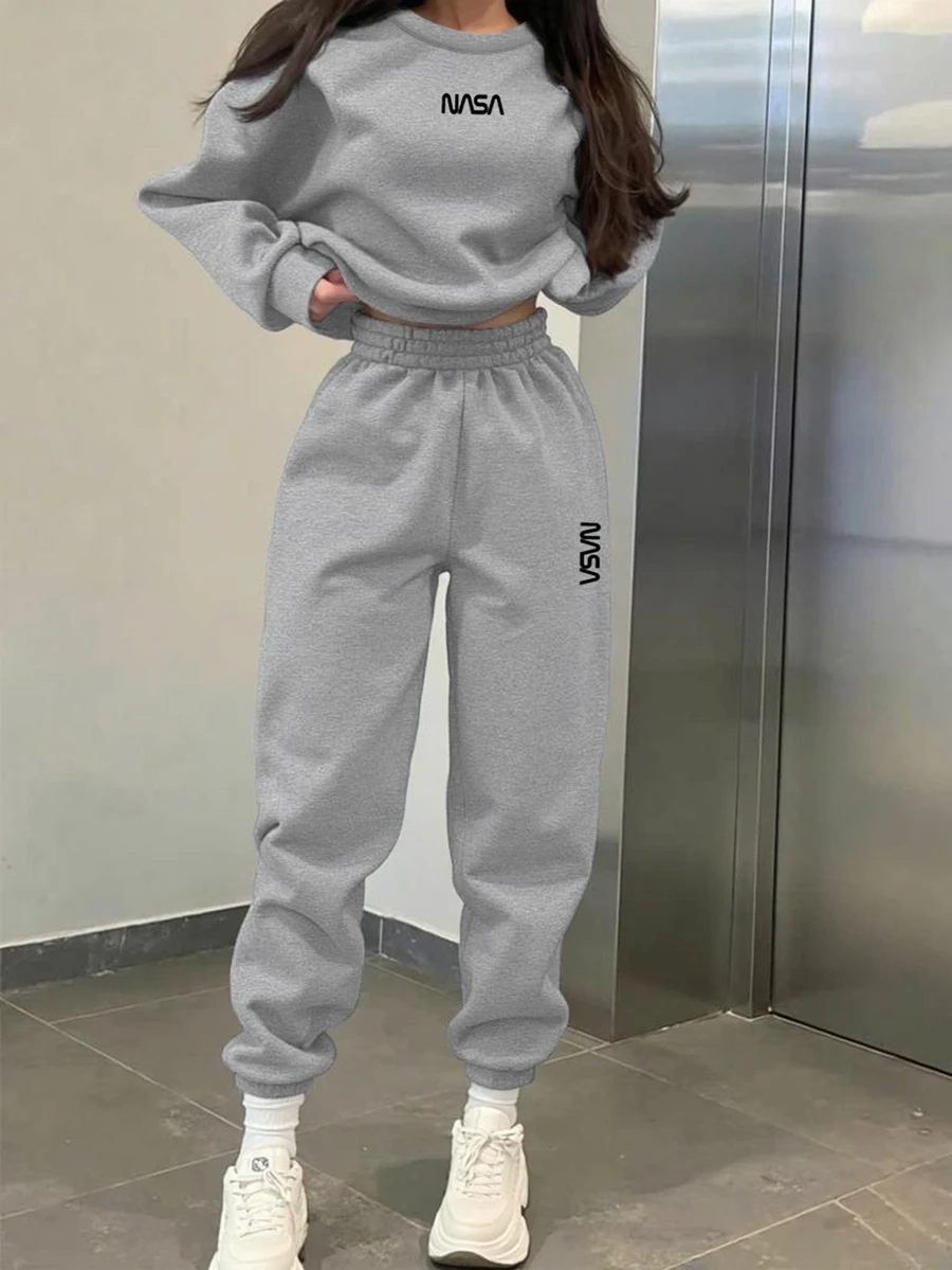 VaVaBold Women's 2 Pieces Graphic Gray Matching Sweat Set - And Comfortable Fall Cloth For Women - Grey - View 1