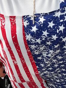 Muchica Plus Size Women's American Flag Print Pocket Romper - Multicolor - View 1