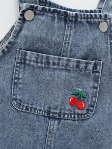 SHEIN Vintaside Kids 女嬰牛仔短褲，輕量夏季新品，中洗紅白藍配色，可愛甜美街頭風休閒時尚百搭生日款 - 中等水洗藍 - 查看 7