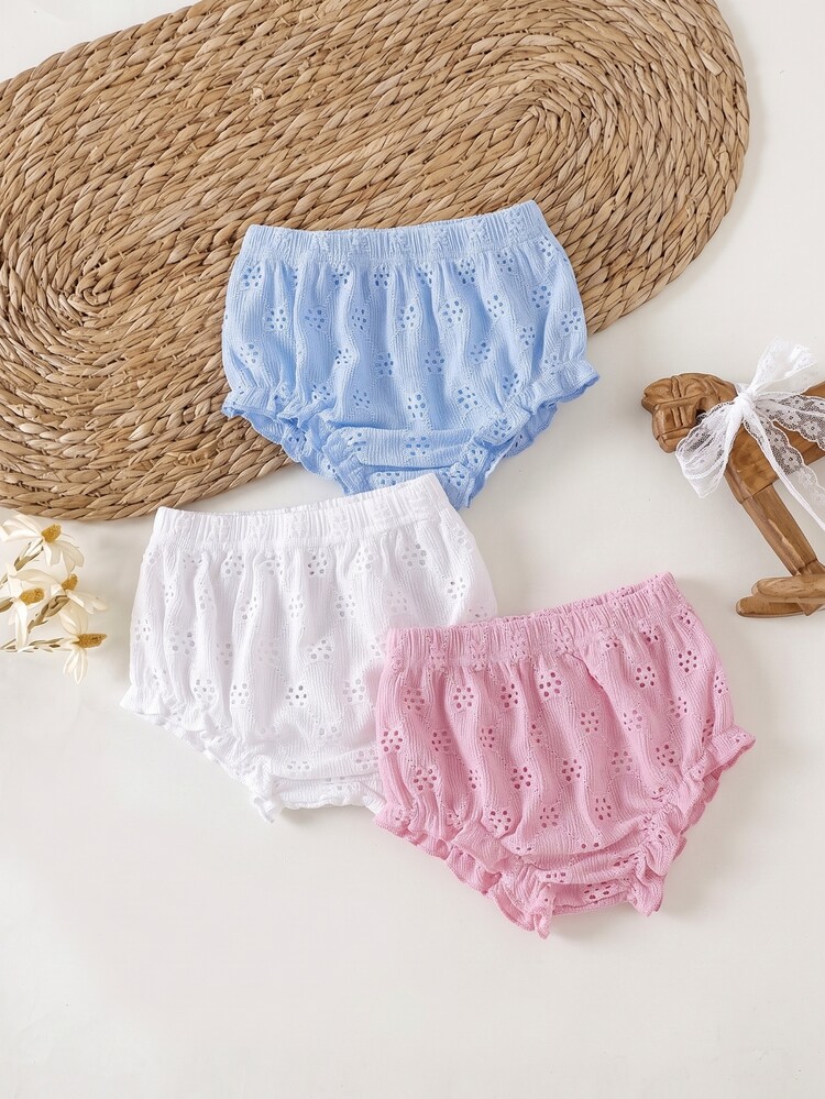 SHEIN Playful Pals 女嬰夏季柔和色系3件套，純杏色、米色、粉色短褲組合，極簡無圖案風格，寬鬆版型，適合戶外玩耍，舒適且易於適應各種派對場合 - 彩色 - 查看 3