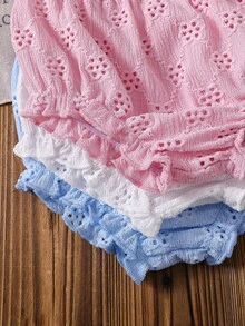 SHEIN Playful Pals 女嬰夏季柔和色系3件套，純杏色、米色、粉色短褲組合，極簡無圖案風格，寬鬆版型，適合戶外玩耍，舒適且易於適應各種派對場合 - 彩色 - 查看 7