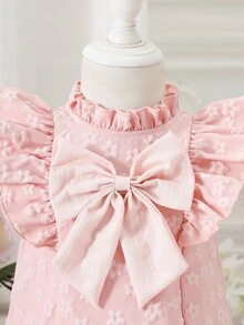 Baby Girl Dusty Pink Summer Party Birthday Flower Girl Dress Princess-Style Ruffled Shoulder 3D Floral Pattern Short-Sleeve A-Line Flowy Bow Wedding - Pink - View 5