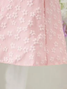 Baby Girl Dusty Pink Summer Party Birthday Flower Girl Dress Princess-Style Ruffled Shoulder 3D Floral Pattern Short-Sleeve A-Line Flowy Bow Wedding - Pink - View 8