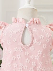 Baby Girl Dusty Pink Summer Party Birthday Flower Girl Dress Princess-Style Ruffled Shoulder 3D Floral Pattern Short-Sleeve A-Line Flowy Bow Wedding - Pink - View 7