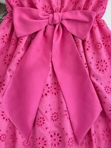 Baby Girl Dusty Pink Summer Party Birthday Flower Girl Dress Princess-Style Ruffled Shoulder 3D Floral Pattern Short-Sleeve A-Line Flowy Bow Wedding - Pink - View 9