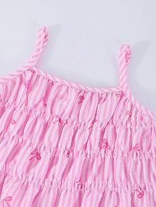 SHEIN 年轻女孩可爱条纹蝴蝶结全身印花吊带背心和阔腿裤两件套，夏季 - 粉色 - 查看 10