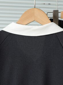 SHEIN 少女休閒運動可愛豹紋拉鍊連帽長袖黑白夾克，保暖抓絨內裡，適合秋冬日常上學學生穿著 - 寶藍色 - 查看 9