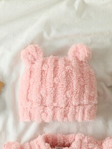 SHEIN 2件組女嬰抓絨連身衣 甜美粉色 荷葉袖 荷碼飾 絨毛熊耳 長袖圓領 加厚 假日冬季秋季聖誕 穿脫方便 絨毛 - 粉色 - 查看 6