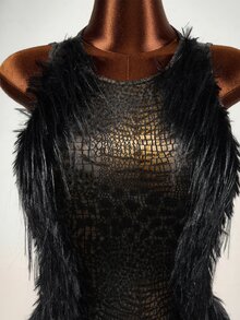 Mistrie Y2k Sexy Black & Gold Animal Print Faux Fur Patchwork Dress Christmas,Concert ,Elegant Party Dress - Black - View 9