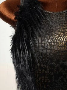 Mistrie Y2k Sexy Black & Gold Animal Print Faux Fur Patchwork Dress Christmas,Concert ,Elegant Party Dress - Black - View 7