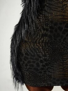 Mistrie Y2k Sexy Black & Gold Animal Print Faux Fur Patchwork Dress Christmas,Concert ,Elegant Party Dress - Black - View 8