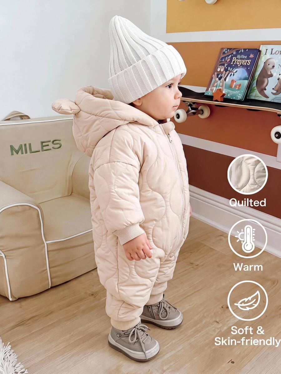 SHEIN Boys Casual Cute 3D Ear Design Padded Long Sleeve Romper