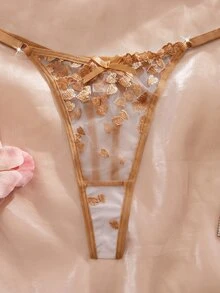 SHEIN 女款愛心刺繡網紗鋼圈內衣與短褲兩件套 - 棕色 - 查看 6