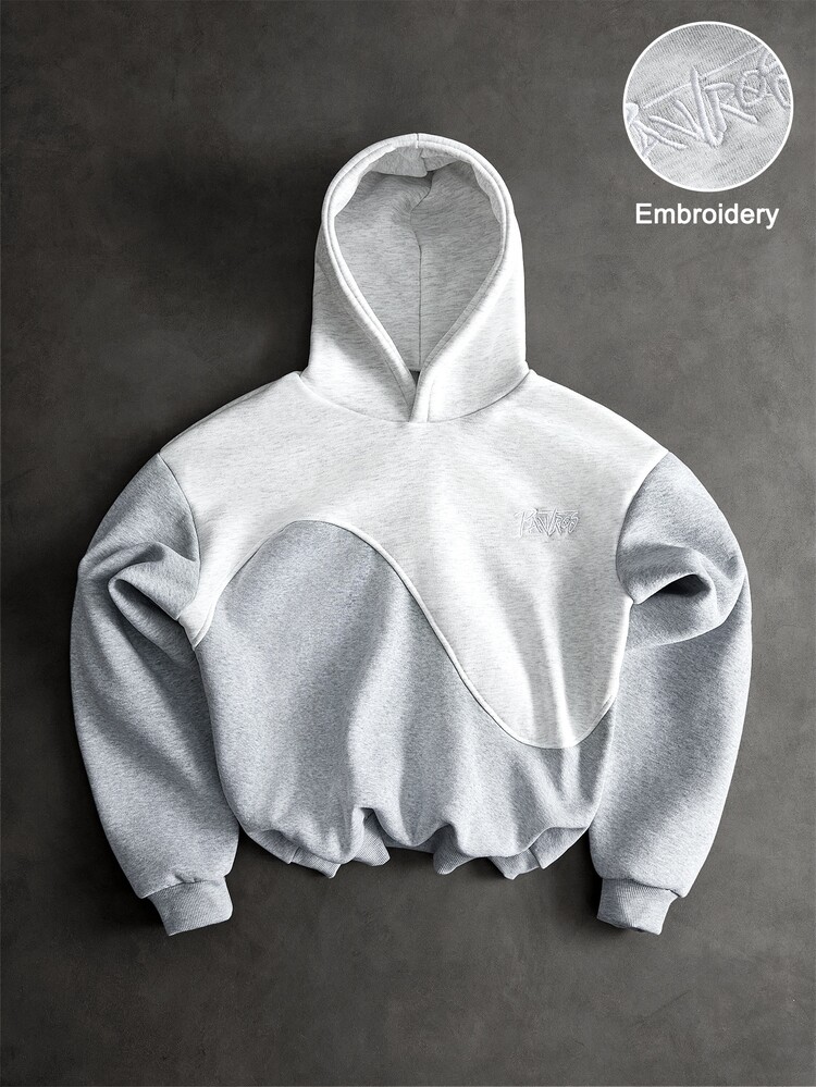 PAVTROS Men's Streetwear Hot-Selling Colorblock Light Gray Patchwork Hoodie, Gift For Boyfriend/Husband, Anniversary Gift, Friends Gathering - Multicolor - View 3