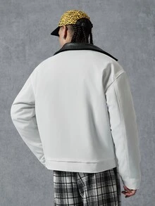 PAVTROS Minimalist Fashion Colorblock Padded Padded Coat For Men, White, Suitable For Daily Casual, Weekend Outings, Music Festivals, Parties And Other Social Occasions - White - View 2