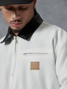 PAVTROS Minimalist Fashion Colorblock Padded Padded Coat For Men, White, Suitable For Daily Casual, Weekend Outings, Music Festivals, Parties And Other Social Occasions - White - View 4