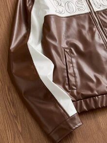 SWAVVY Men's Woven Fashion Casual Young PU Leather Fitted Long Sleeve Jacket - Khaki - View 4