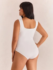 CovetEZ Plus Size Women's Basic Casual Daily Solid Color Round Neck White Tank Top, Spring/Summer - White - View 2