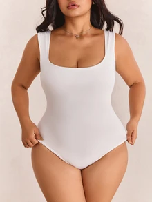 CovetEZ Plus Size Women's Basic Casual Daily Solid Color Round Neck White Tank Top, Spring/Summer - White - View 7