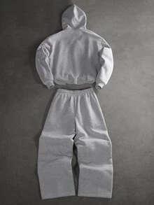 SLATEMANN Men's Solid Color Long Sleeve Hoodie And Sweatpants Set - Grey - View 2