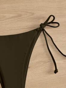 SHEIN Swim 女士纯色系带简约休闲比基尼泳裤夏季 - 棕色 - 查看 7