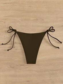 SHEIN Swim 女士纯色系带简约休闲比基尼泳裤夏季 - 棕色 - 查看 2