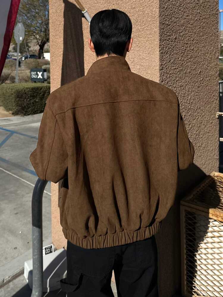 DAZY Autumn Solid Brown Suede Jacket And Coat For Men - Brown - View 2
