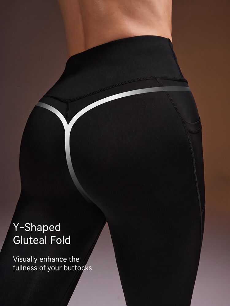 Powerista Solid Color Wide Waist Seamless Sports Leggings - Black - View 4