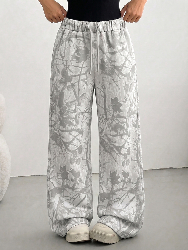 SHEIN Tween Girls Digital Nature Plant Pattern Sweatpants, Autumn/Winter Baggy, Spring/Summer Picnic Active, Campus, School Light Grey - Multicolor - View 7