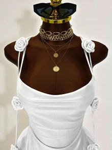 Mistrie Romantic Elegant Bachelorette Party Garden Party Night Out White Halter Neck Dress, 3D Rose Decor Slim Fit Bodycon Mini, Sexy Backless Ruched Wedding - White - View 7