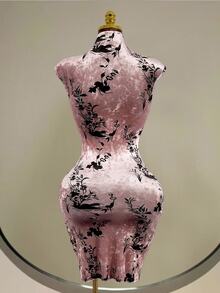 Mistrie Women's Printed Velvet Chinese Style Dress - Pink - View 2