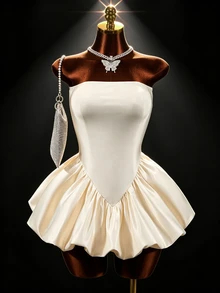 Mistrie Women's Sexy Elegant Party Cocktail Birthday Strapless Fitted Tulip Skirt Wedding All White Summer - Champagne - View 5