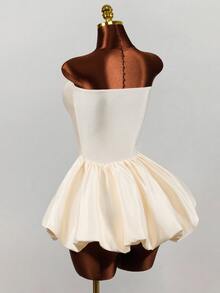 Mistrie Women's Sexy Elegant Party Cocktail Birthday Strapless Fitted Tulip Skirt Wedding All White Summer - Champagne - View 3