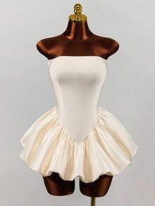 Mistrie Women's Sexy Elegant Party Cocktail Birthday Strapless Fitted Tulip Skirt Wedding All White Summer - Champagne - View 8