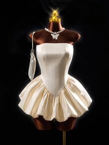 Mistrie Women's Sexy Elegant Party Cocktail Birthday Strapless Fitted Tulip Skirt Wedding All White Summer - Champagne - View 2