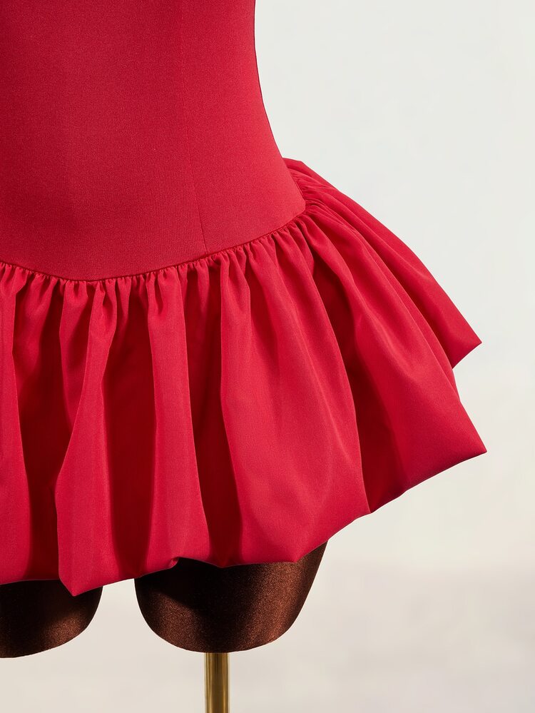 Mistrie Sexy Halter Corset Lace‑Up Back Bud Bubble Hem Mini Night Out Dress - Red - View 9