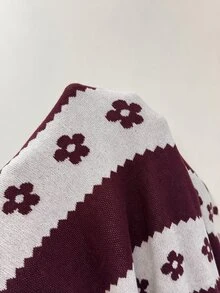 Feyla 女款花卉印花百褶休閒派對針織洋裝 - 酒紅色 - 查看 3