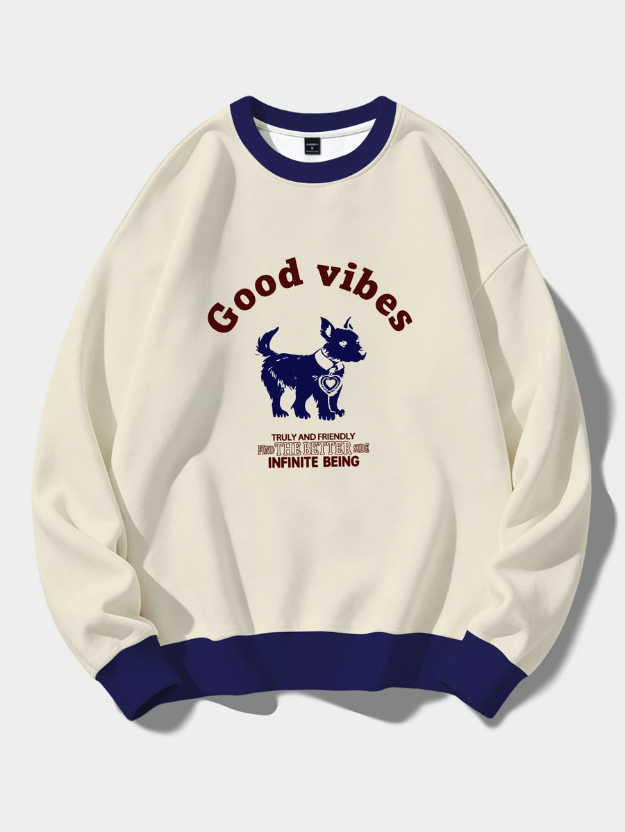 Chillumni Men's American Retro Colorblock Dog Letter Print Crew Neck Sweatshirt, Fun Dog Letter Graphic Casual Loose Long Sleeve Top - Multicolor - View 1