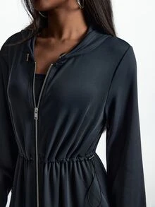 Innovista Innovista Women's Fashion Versatile Zipper Long Sleeve Hooded Sweatshirt - Black - View 6
