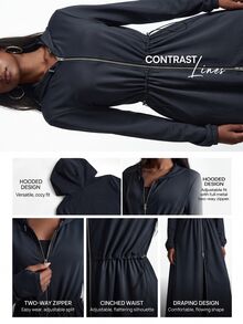 Innovista Innovista Women's Fashion Versatile Zipper Long Sleeve Hooded Sweatshirt - Black - View 4