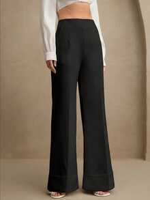 Anewsta Essential Four Seasons Modern Fashion Commute Outfits Elegant High Waist Cuffed Hem Straight Leg Suit Pants Long Pants, Suitable For Commute, Daily Wear, Dates - Black - View 5
