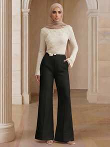 Anewsta Essential Four Seasons Modern Fashion Commute Outfits Elegant High Waist Cuffed Hem Straight Leg Suit Pants Long Pants, Suitable For Commute, Daily Wear, Dates - Black - View 6