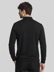 TekDrob Double Anti-Odor & Water Repellent Polo Shirt With Long Sleeves And Slim Fit - Black - View 3