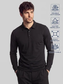 TekDrob Double Anti-Odor & Water Repellent Polo Shirt With Long Sleeves And Slim Fit - Black - View 4