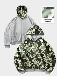 ROMWE MEN Street Life Hoodie Pria dengan Kantong Resleting, Kasual, Serbaguna untuk Pemakaian Sehari-hari - Light Grey - View 2